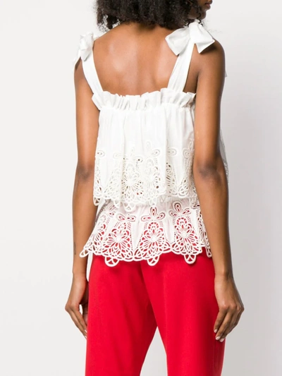 Dolce & Gabbana Tie-shoulder Broderie-anglais Cotton-blend Top In White