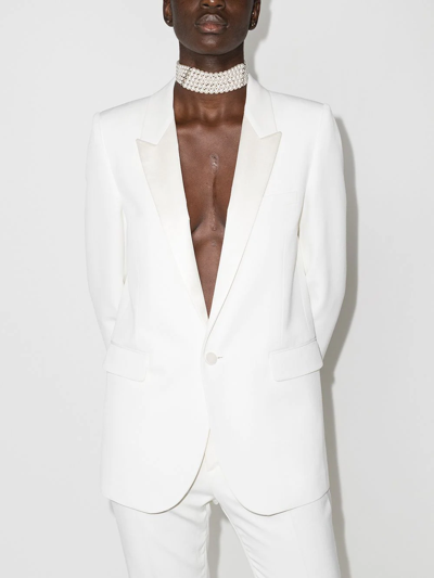Saint Laurent White Tuxedo Jacket In Grain De Poudre In Neutrals