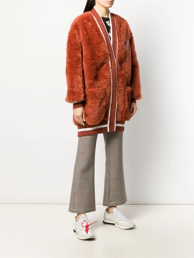 Off-white Embroidered Logo Furry Varsity Cardigan In Orange