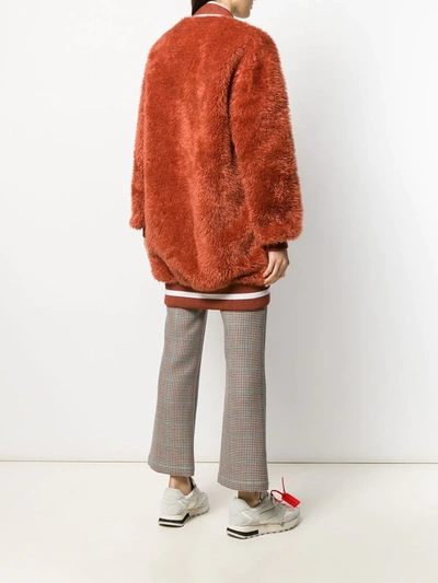Off-white Embroidered Logo Furry Varsity Cardigan In Orange
