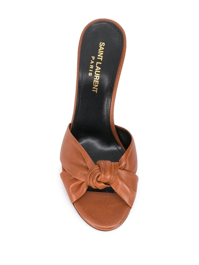 Saint Laurent Bianca Knotted Leather Mules In Brown