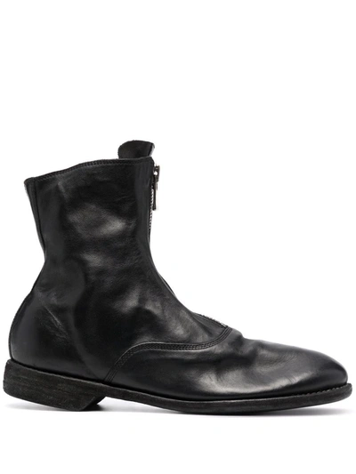 Shop Guidi Leather Zip-front Ankle Boots In Black