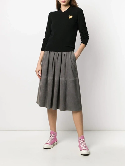 Comme Des Garçons Play Heart-patch V-neck Wool Sweater In Black