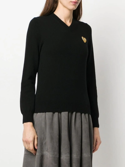 Shop Comme Des Garçons Play Long Sleeve V-neck Sweater In Black