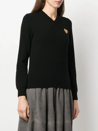 Comme Des Garçons Play Heart-patch V-neck Wool Sweater In Black