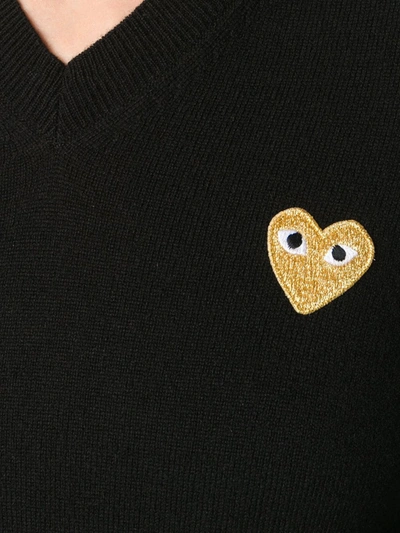 Comme Des Garçons Play Heart-patch V-neck Wool Sweater In Black