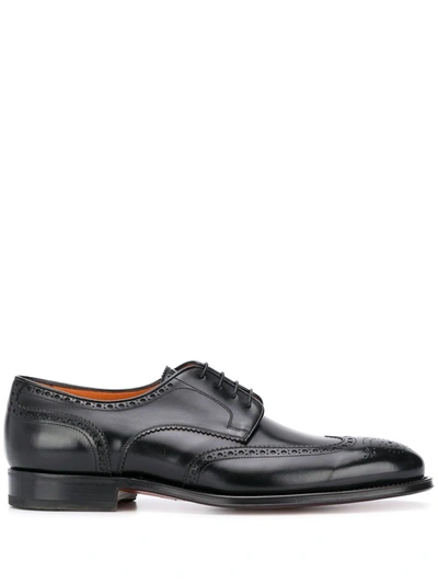 Shop Santoni Almond Toe Brogues In Black