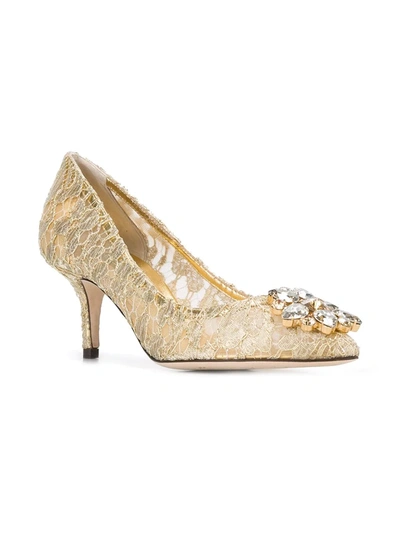 Shop Dolce & Gabbana Rainbow Lace 60mm Brooch-detail Pumps In Metallic