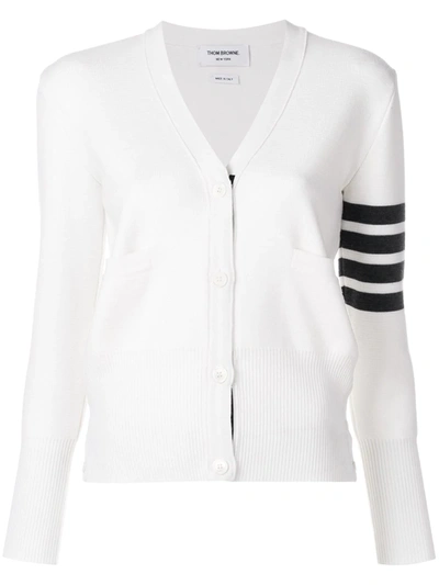 Shop Thom Browne Milano Stitch V-neck Merino Cardigan In White