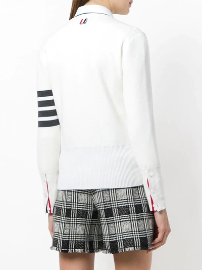 Thom Browne Milano Stitch V-neck Merino Cardigan In White