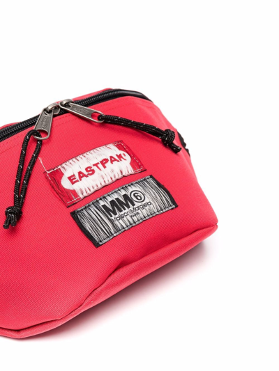 Shop Mm6 Maison Margiela Logo Zipped Belt Bag In Red ,white