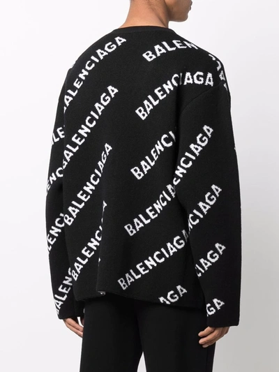 Shop Balenciaga Intarsia-knit Logo Cardigan In Black