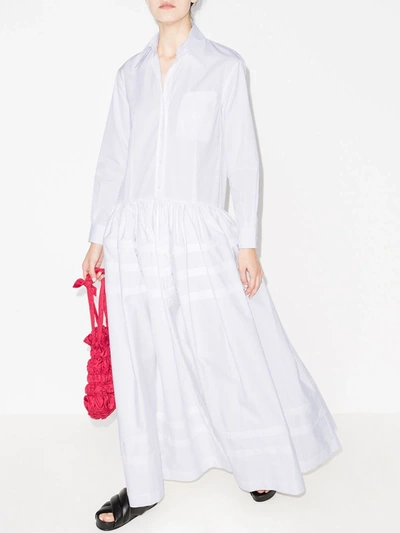 Shop Rosie Assoulin Pleated Long Shirtdress In White