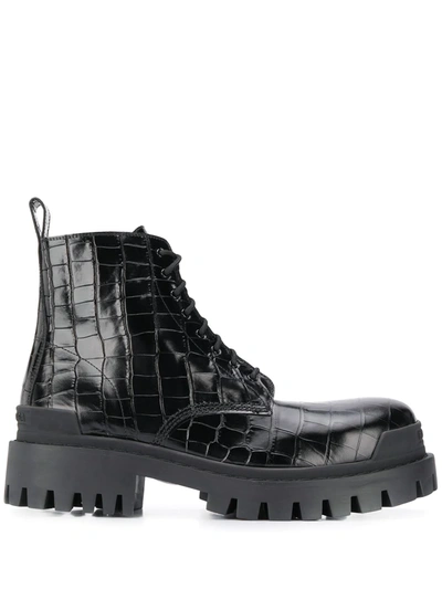 Balenciaga Strike Croc-embossed Leather Platform Ankle Boots In Black |  ModeSens