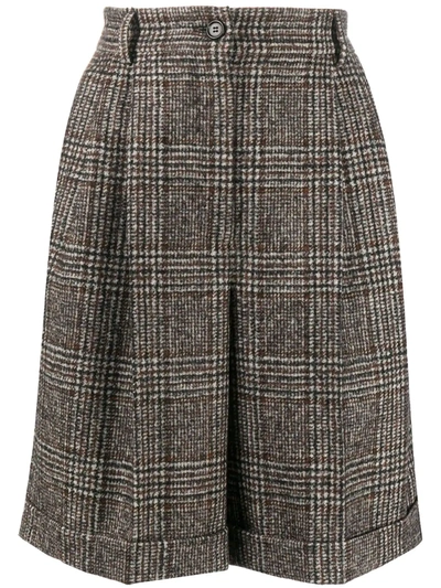 Shop Dolce & Gabbana Glen Plaid Turn-up Shorts In Brown