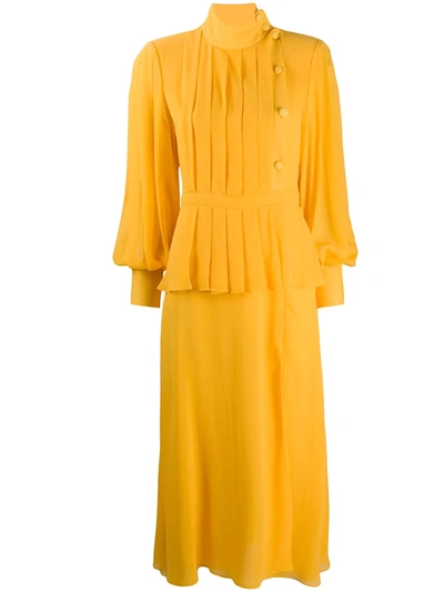 Shop Alessandra Rich Layered Pleated Dress In Yellow