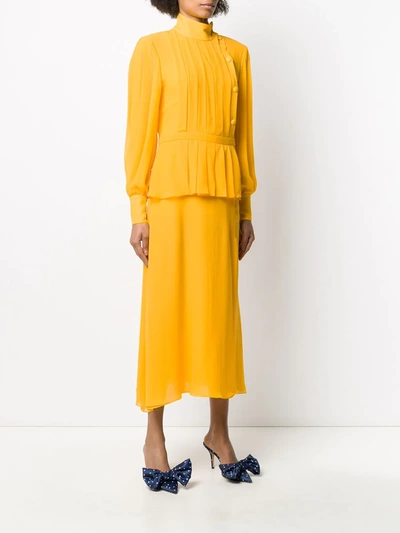 Shop Alessandra Rich Layered Pleated Dress In Yellow