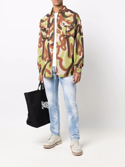 Dsquared2 Abstract-print Flap-pocket Shirt In Grün