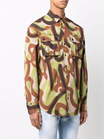 Dsquared2 Abstract-print Flap-pocket Shirt In Grün