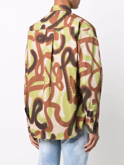 Dsquared2 Abstract-print Flap-pocket Shirt In Grün