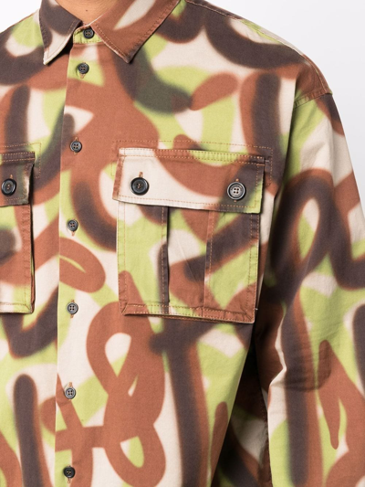 Dsquared2 Abstract-print Flap-pocket Shirt In Grün