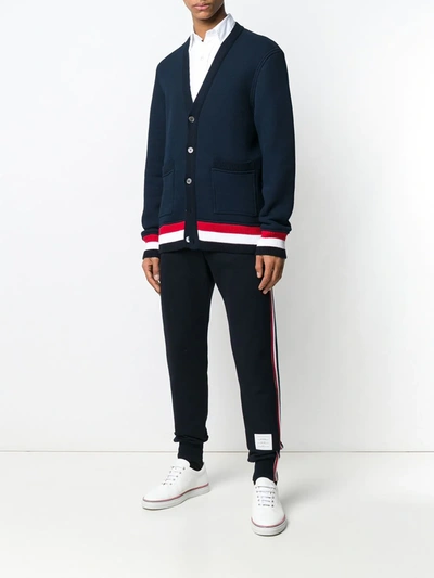 Thom Browne Tapered Grosgrain-trimmed Loopback Cotton-jersey Sweatpants In Blue