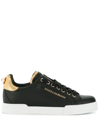 Shop Dolce & Gabbana Portofino Logo-tag Leather Sneakers In Black