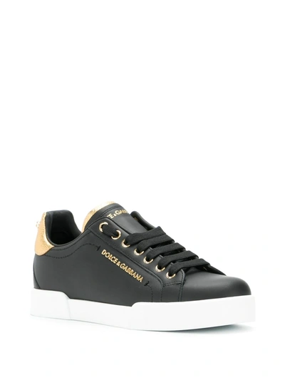 Shop Dolce & Gabbana Portofino Logo-tag Leather Sneakers In Black