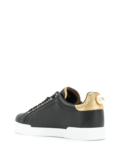 Dolce & Gabbana Embellished Leather Sneakers In Black