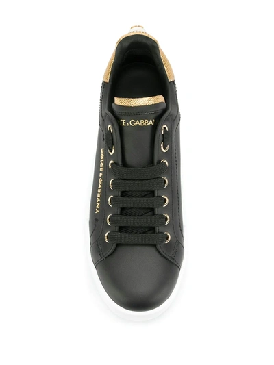 Dolce & Gabbana Embellished Leather Sneakers In Black