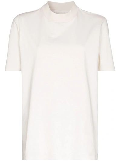 Shop Les Tien Mock-neck Cotton T-shirt In White