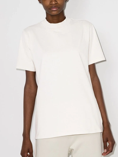 Shop Les Tien Mock-neck Cotton T-shirt In White