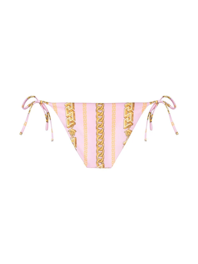 Shop Versace Greca-print Bikini Bottoms In Pink