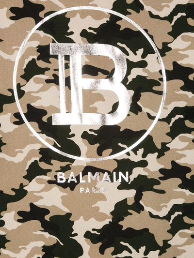 Shop Balmain Teen Camouflage-print Logo Sweatshirt In Brown