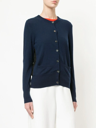 Shop Onefifteen Lace Panel Buttoned Cardigan In Blue