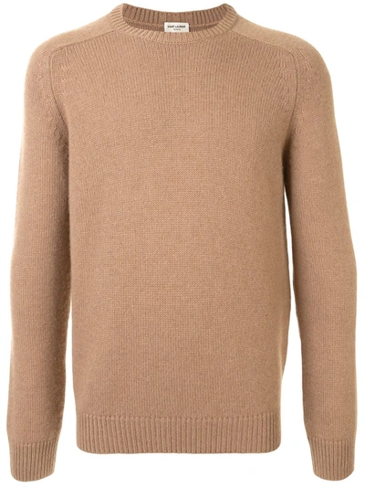 Shop Saint Laurent Crew Neck Jumper In Brown