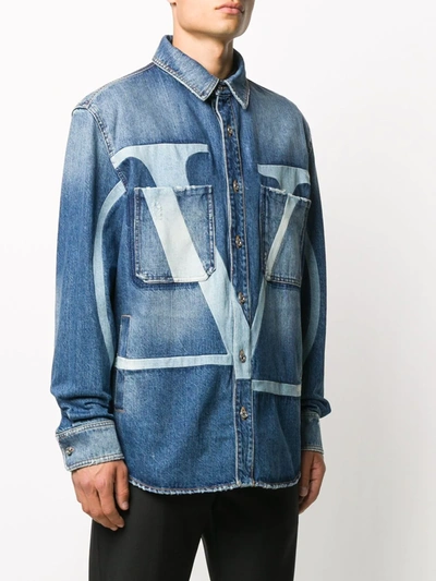 Shop Valentino Vlogo-print Denim Jacket In Blue
