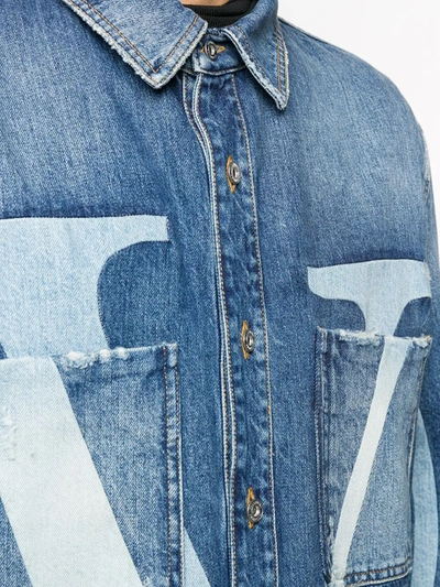 Shop Valentino Vlogo-print Denim Jacket In Blue