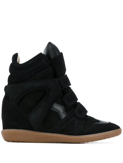 Isabel Marant Black Buckee Suede Trim Wedge Hi-top Sneakers In Black