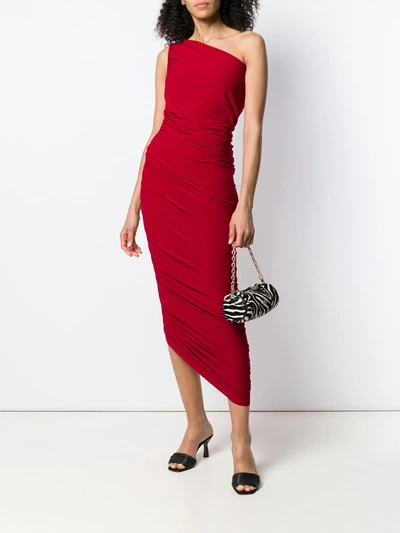 Shop Norma Kamali Ruched Detail Asymmetric Dress In Red