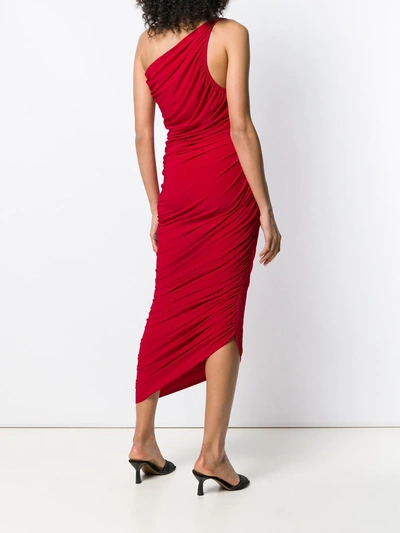Shop Norma Kamali Ruched Detail Asymmetric Dress In Red
