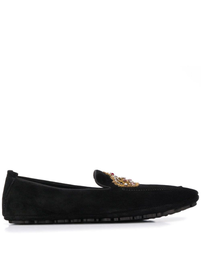Shop Dolce & Gabbana Embroidered Slippers In Black