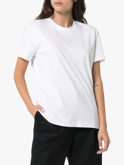 Shop Moncler Lace-up Logo Embossed Cotton T-shirt In White