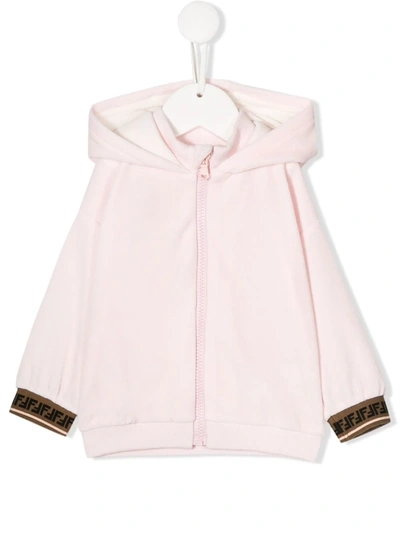 Shop Fendi Ff Trim Hoodie In Pink