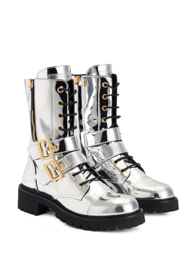 Shop Giuseppe Zanotti Tifa Metallic Calf-length Boots In Silber