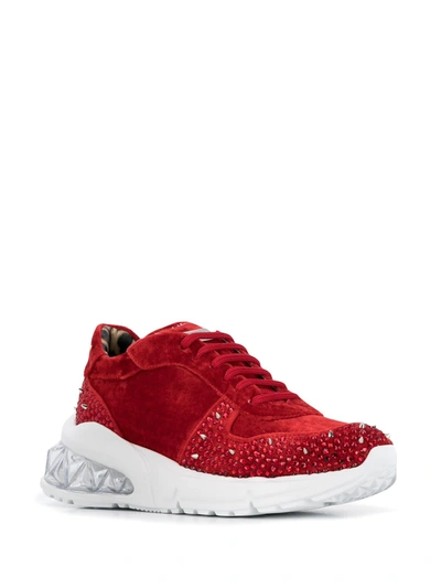 Philipp Plein Velvet Studs Low-top Sneakers In Red