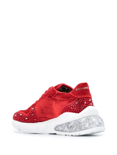 Shop Philipp Plein Velvet Studs Low-top Sneakers In Red