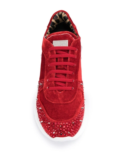 Philipp Plein Velvet Studs Low-top Sneakers In Red