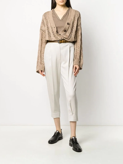 Brunello Cucinelli Slouchy Open Knit Cardigan In Brown