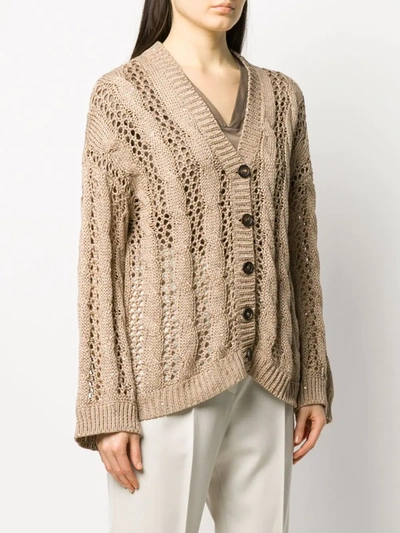Brunello Cucinelli Slouchy Open Knit Cardigan In Brown